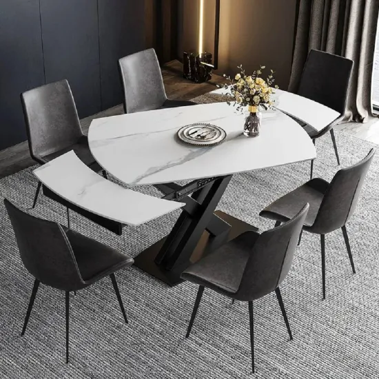 Mesa de comedor nórdica sencilla y barata, diseño de mármol, mesa y sillas extensibles plegables de piedra sinterizada Rectangular
